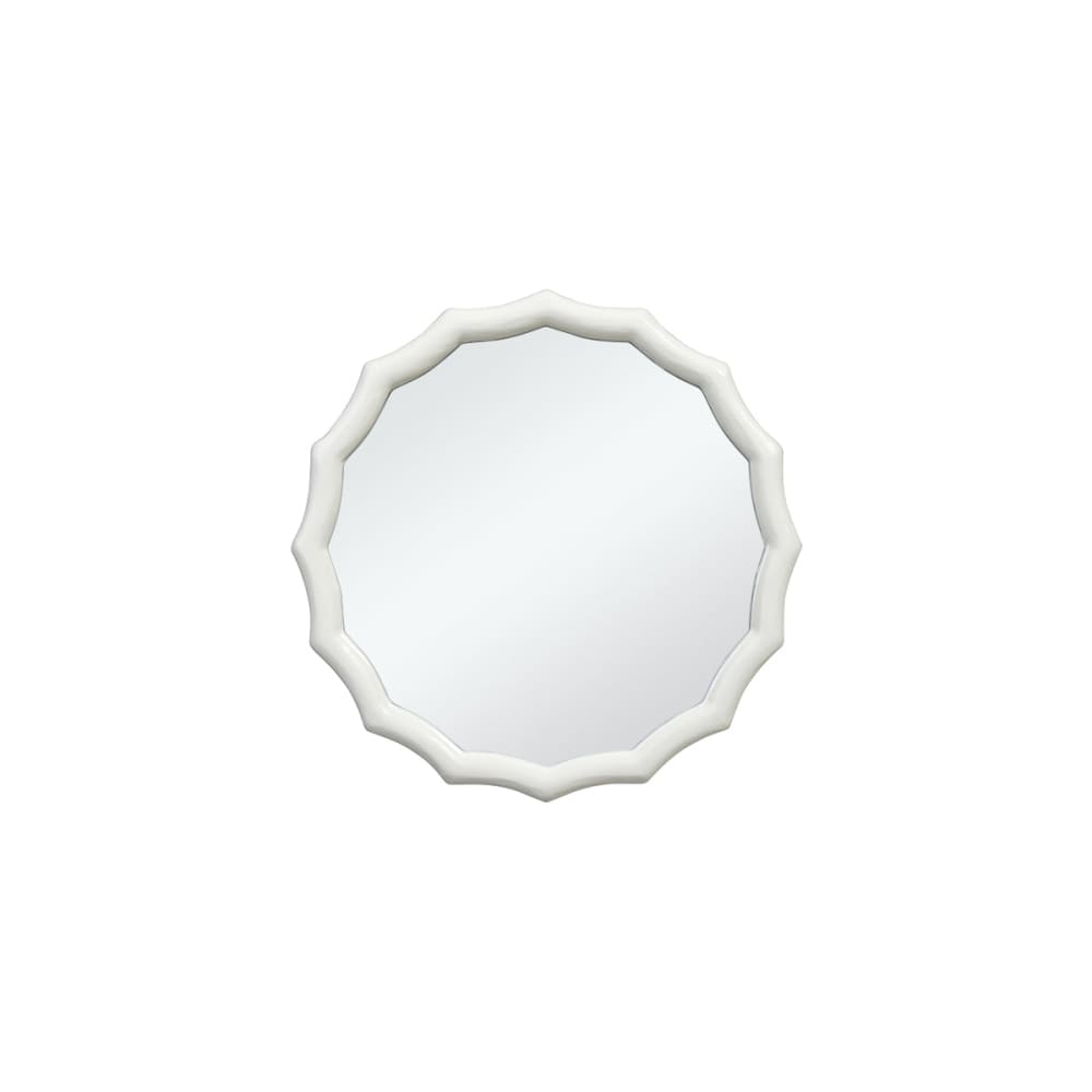 Miroir rond décoratif ondulé en bois blanc H38