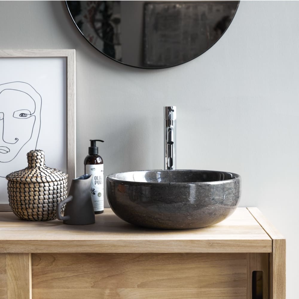Tikamoon Waschbecken aus Marmor dark grey ∅ 33 cm Grau Marmor