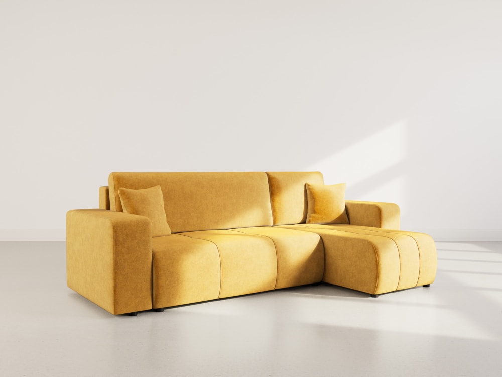 Canapé d'angle réversible convertible 4 places en tissu jaune