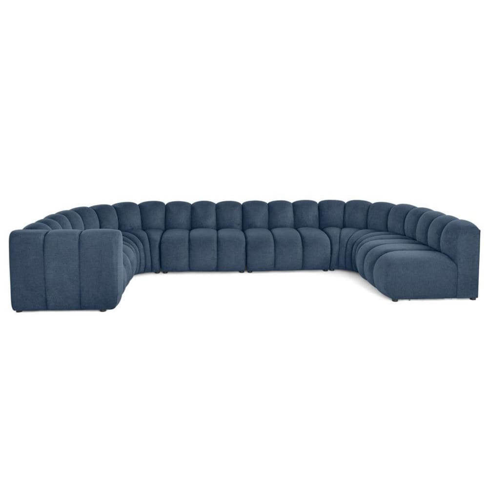 Canapé modulable 7 places angle droit en tissu texturé bleu