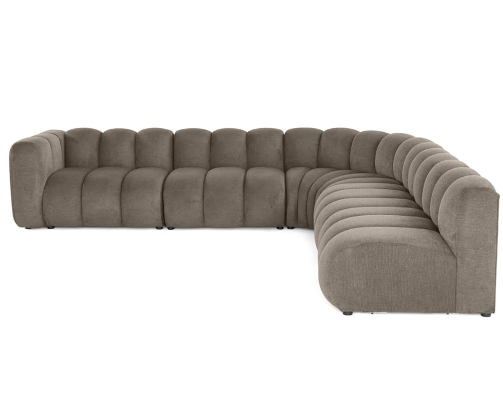 Canapé modulable 5 places angle droit en tissu texturé taupe