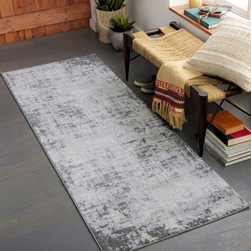 Tapis de couloir abstrait moderne gris/blanc 80x220 — vue 3