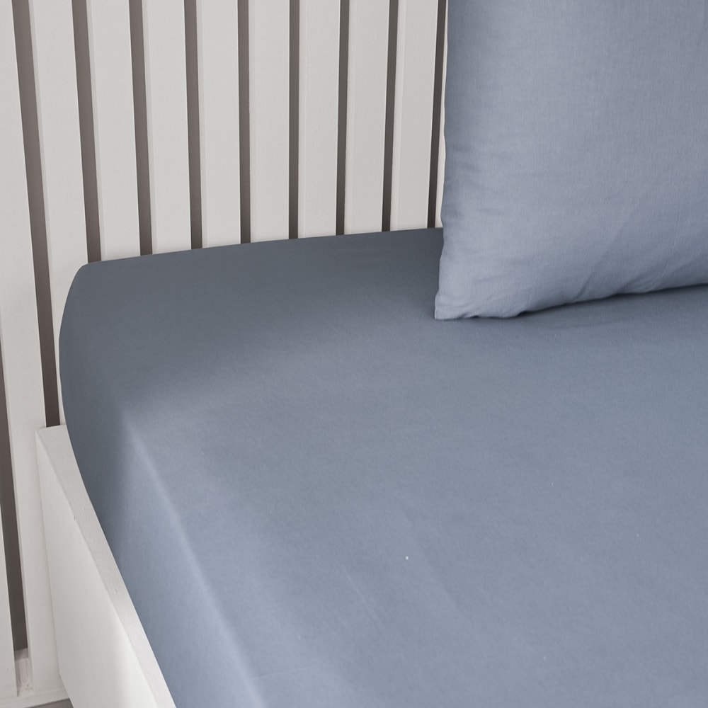 Drap housse uni  90x200 cm Bleu ardoise