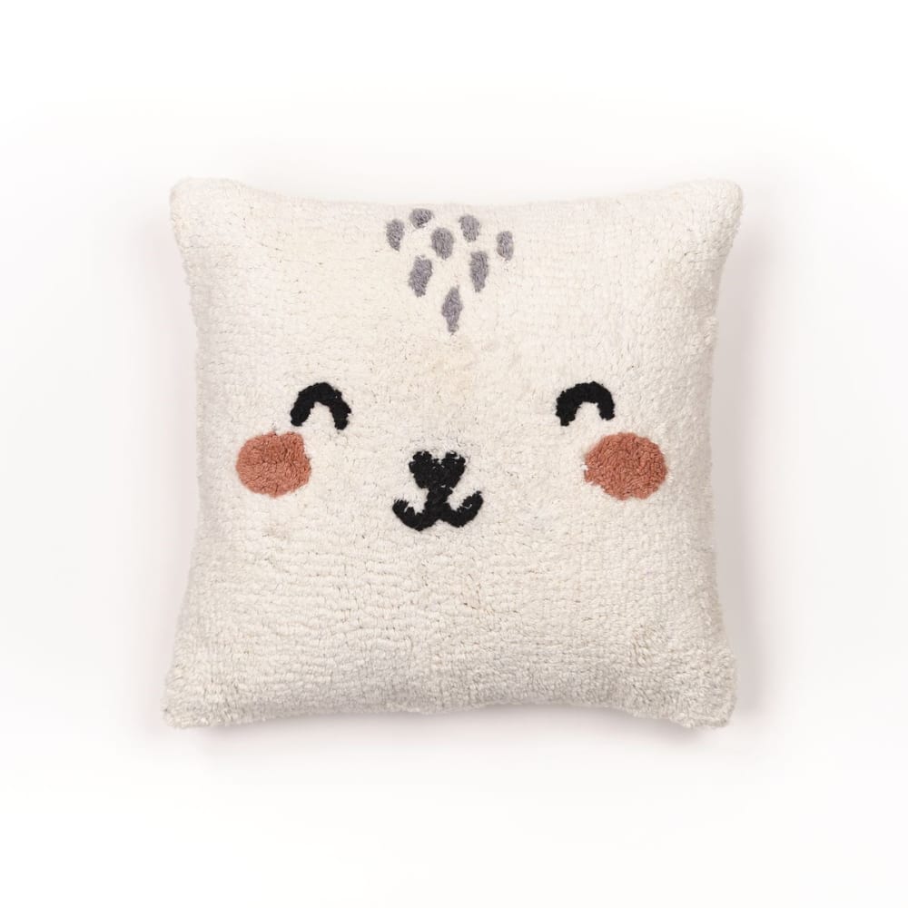 Coussin déhoussable tufté imprimé animalier coton  40x40 cm Blanc