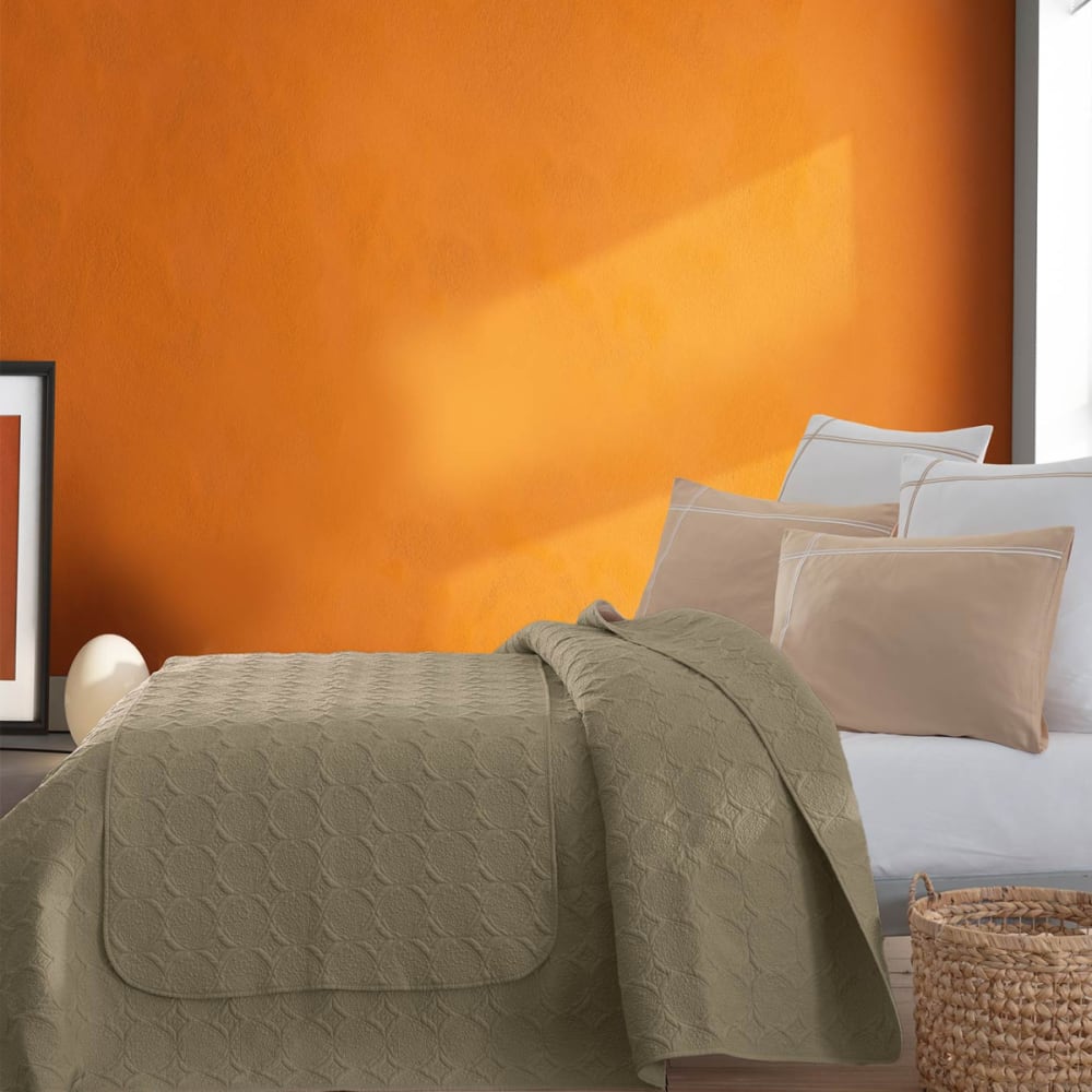 Chemin de lit en percale de coton surpiqué  taupe 80x200 cm