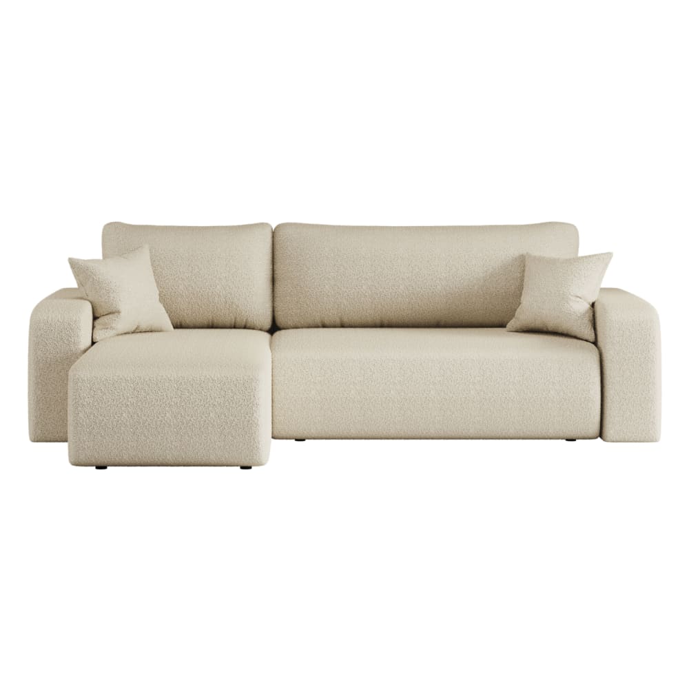 Canapé d'angle convertible 4 places en tissu bouclette beige