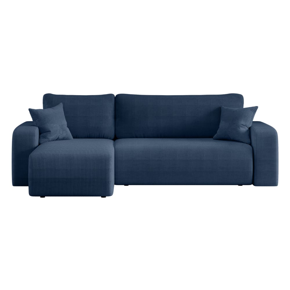 Canapé d'angle convertible 4 places en velours côtelé bleu foncé