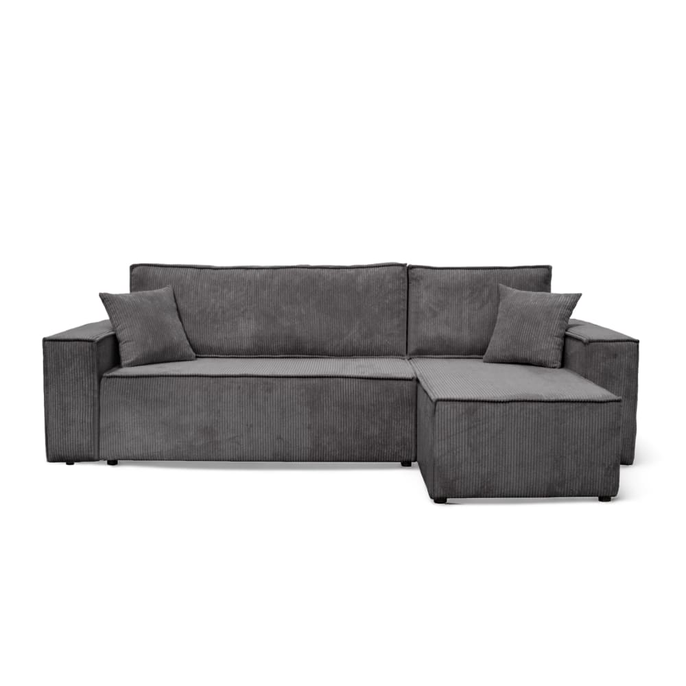 Canapé d'angle convertible 4 places en velours côtelé gris