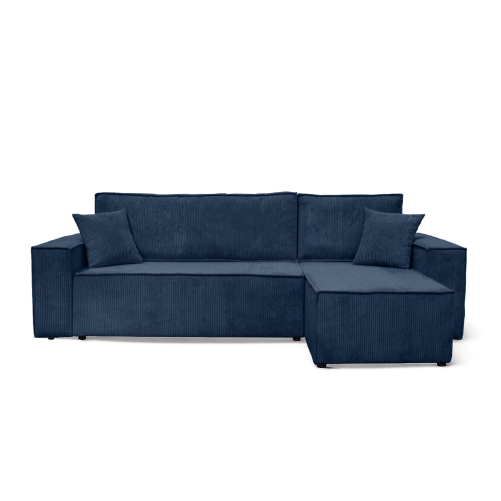 Canapé d'angle convertible 4 places en velours côtelé bleu foncé