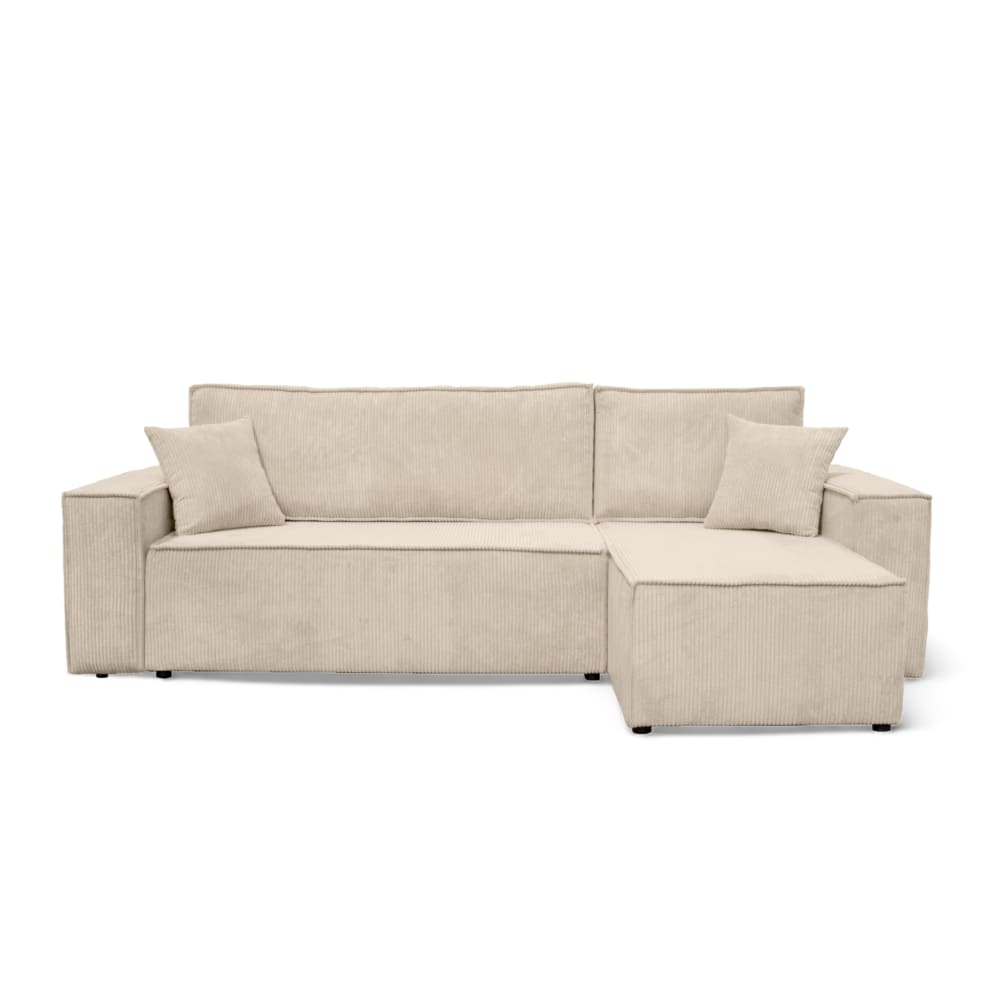 Canapé d'angle convertible 4 places en velours côtelé beige