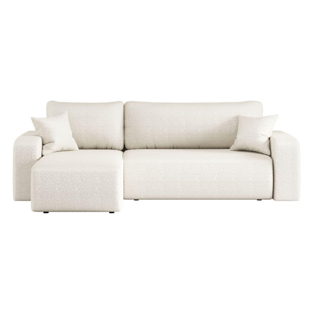 Canapé d'angle convertible 4 places en tissu bouclette blanc