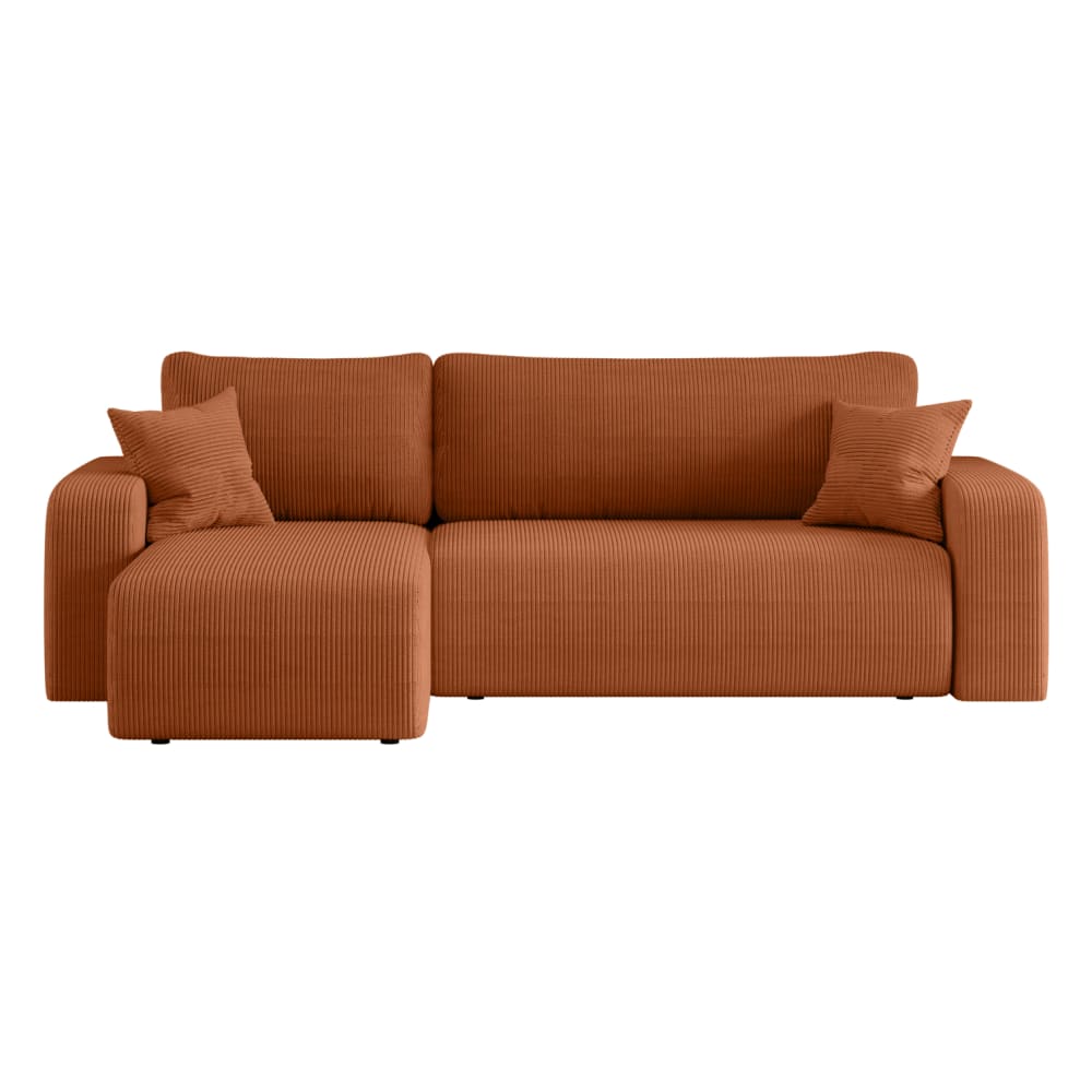 Canapé d'angle convertible 4 places en velours côtelé terracotta