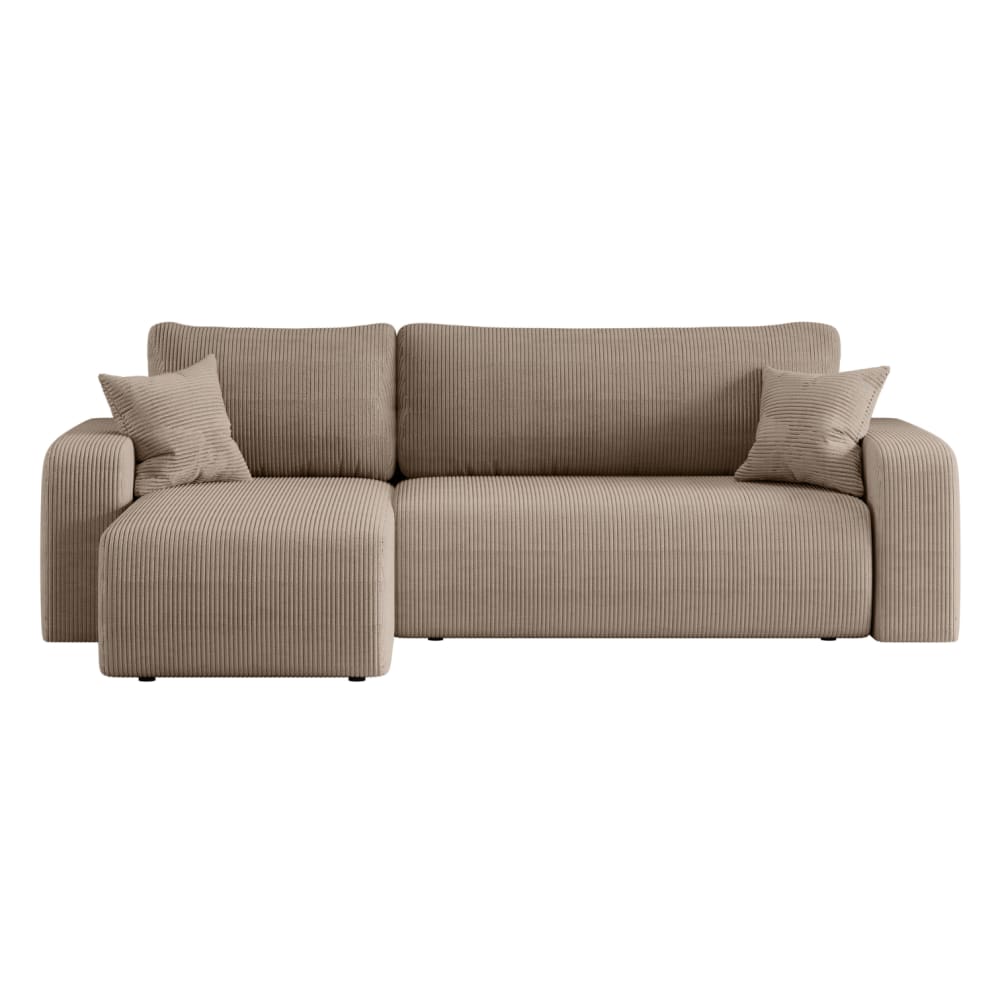 Canapé d'angle convertible 4 places en velours côtelé taupe