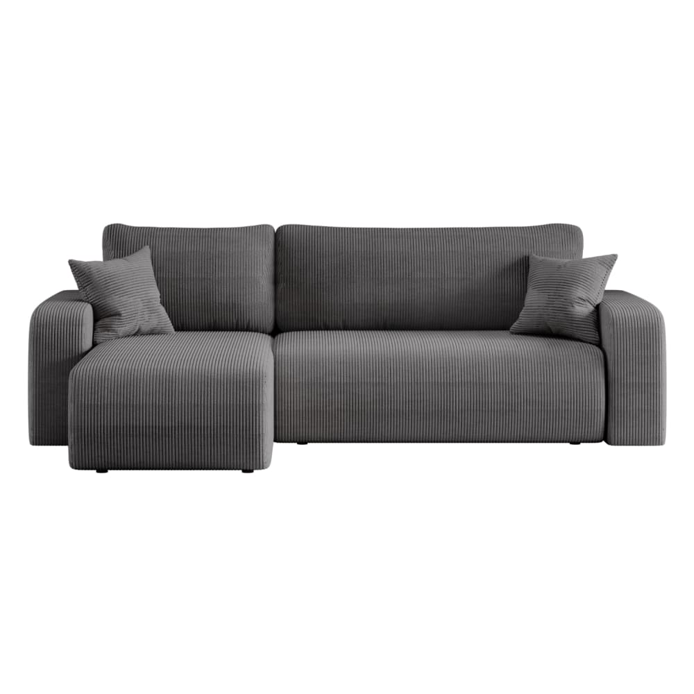 Canapé d'angle convertible 4 places en velours côtelé gris