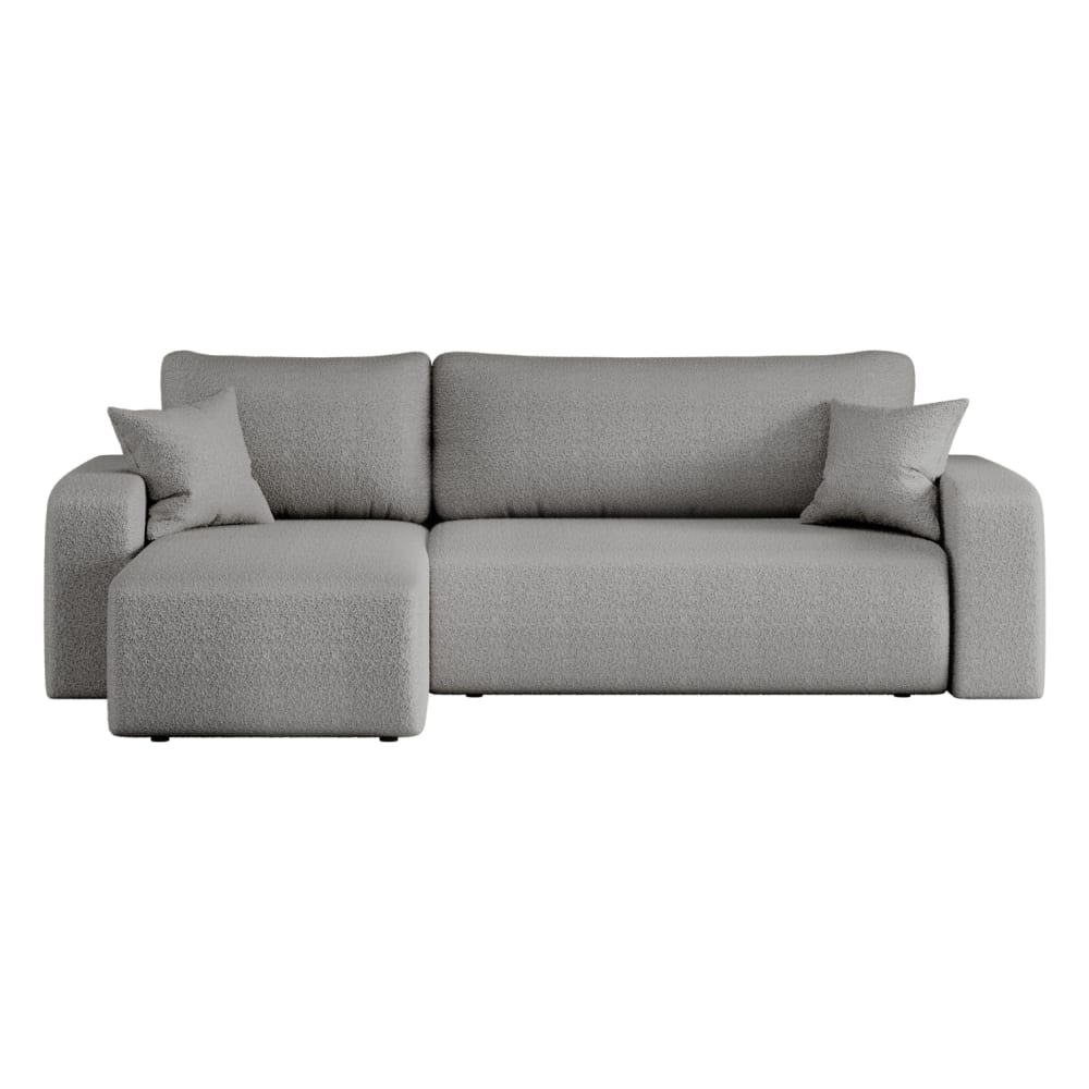 Canapé d'angle convertible 4 places en tissu bouclette gris