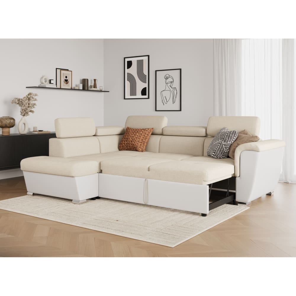 Canapé d'angle gauche convertible 4 places, tissu Easy Clean et simili