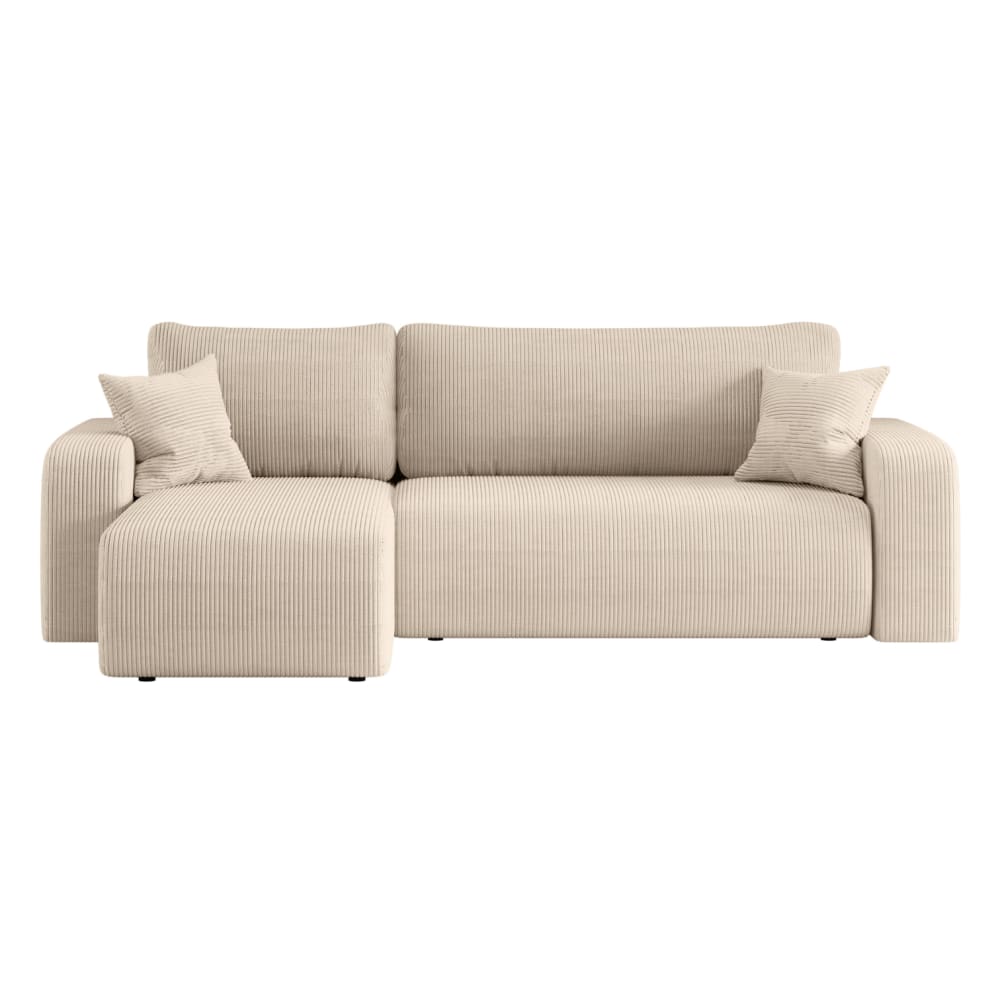 Canapé d'angle convertible 4 places en velours côtelé beige