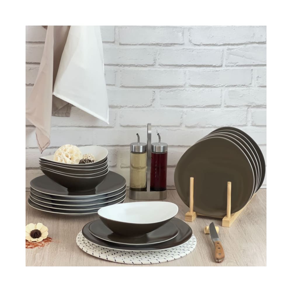 Assiette creuse en porcelaine taupe foncé