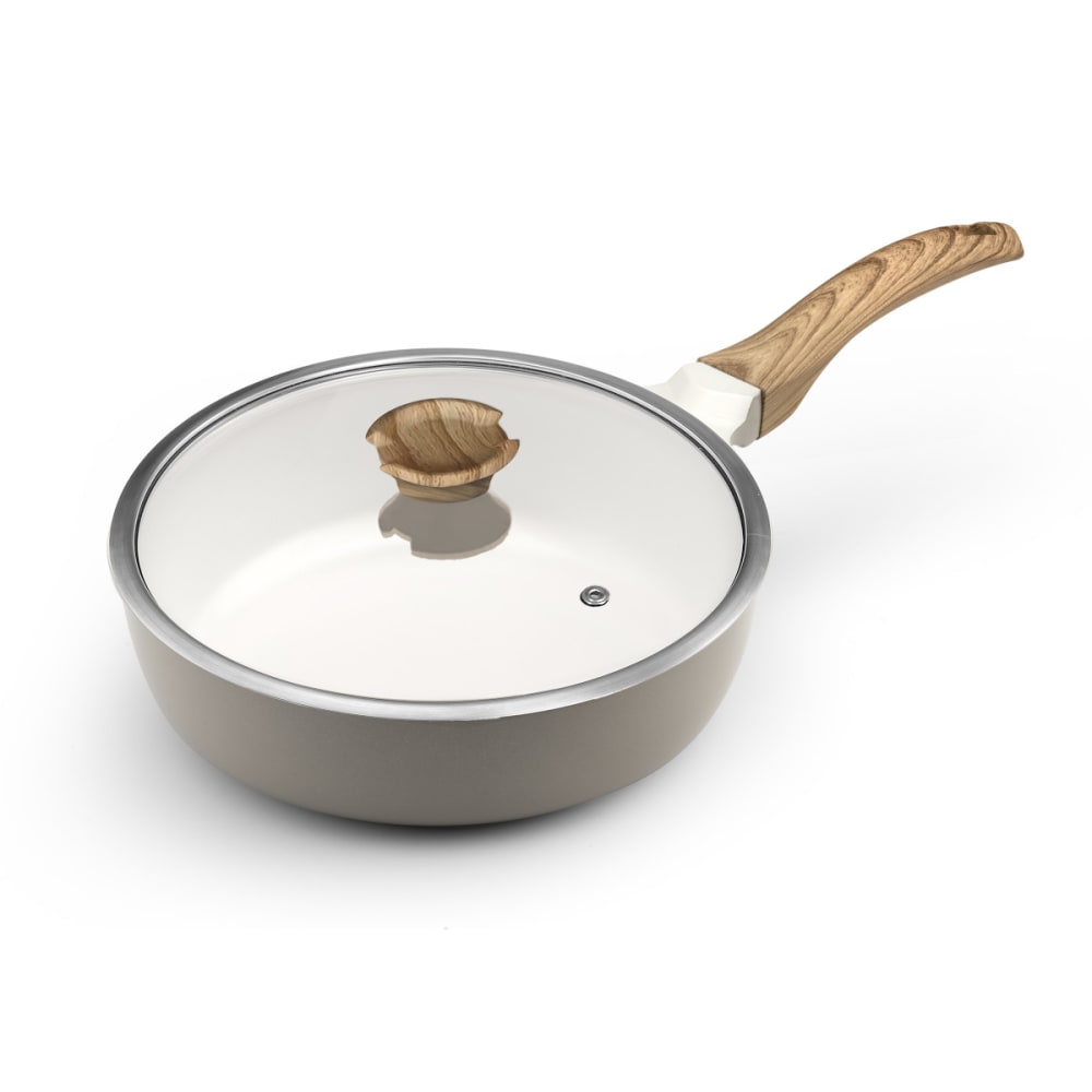 Sauteuse 24 cm mit weißer Keramikbeschichtung und Deckel, Weiß -