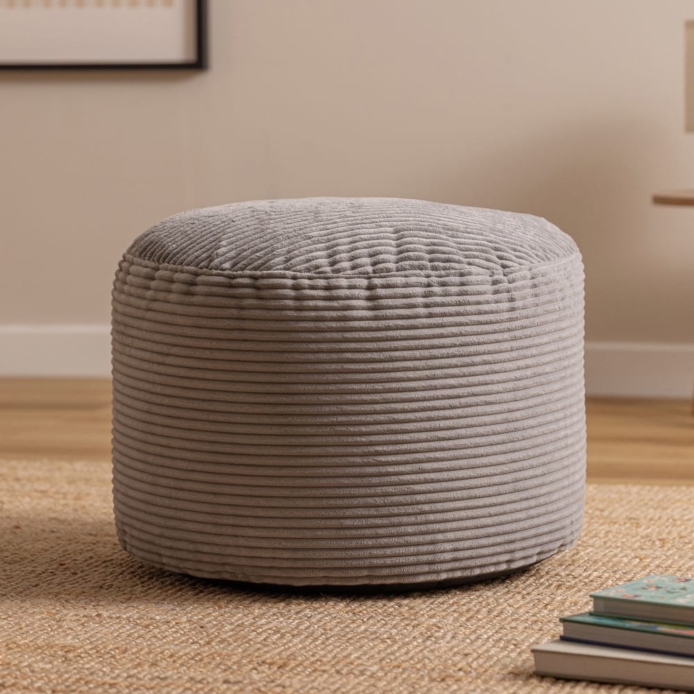 Runder Sitzpouf, Jumbo-Cord, Hellgrau - Maisons Du Monde