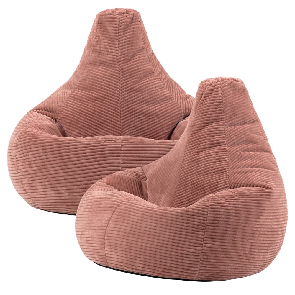 Lot de 2 poufs poire à dossier haut velours côtelé rose aube — Beyit