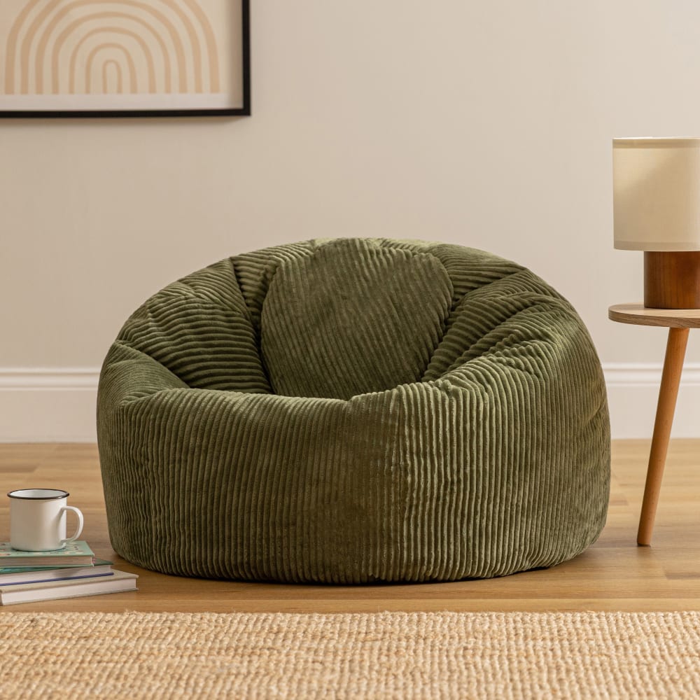 2er Set klassische Sitzsäcke BeanBag aus Cord, Salbeigrün -