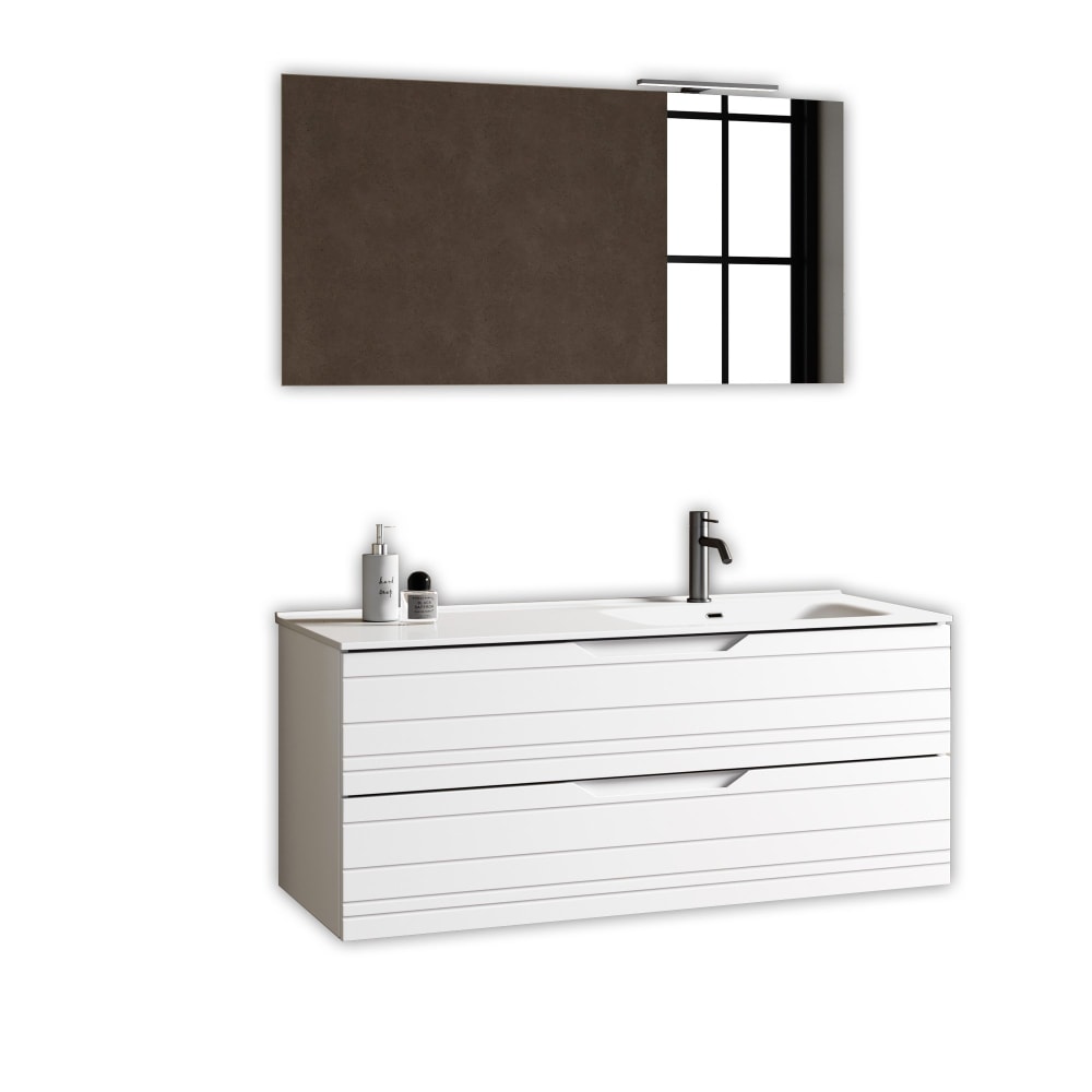 Composition de salle de bain vasque droite 4 pièces en MDF blanc mat