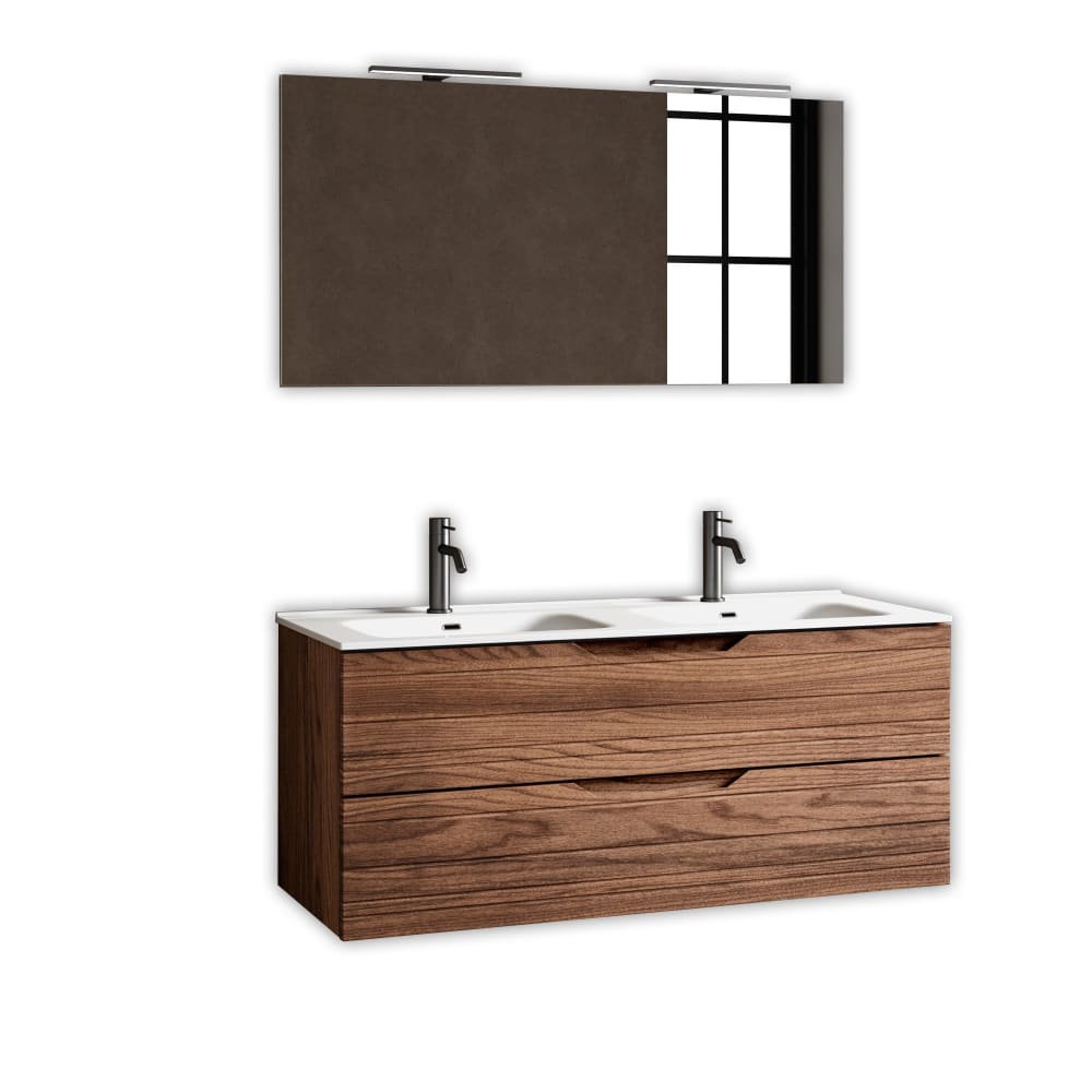 Composition de salle de bain double vasque 5 pièces en MDF chêne foncé