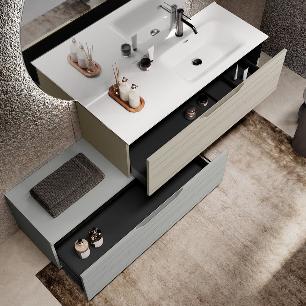 Composition de salle de bain vasque droite 4 pièces en MDF taupe/gris