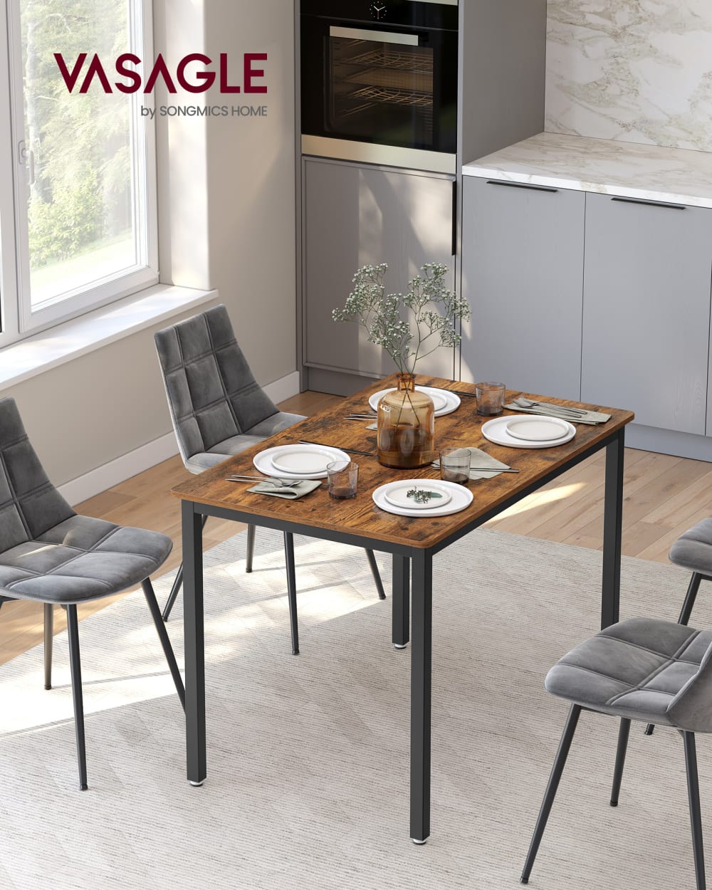 Table de cuisine pour 4 personnes meuble 110 x 70 x 77 cm noir