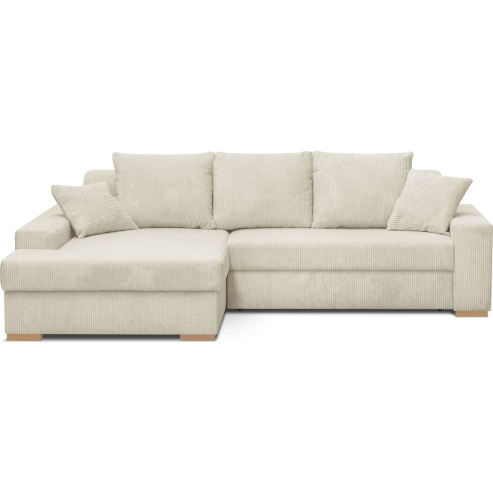 Canapé d'angle à gauche convertible 3/4 places en velours côtelé beige