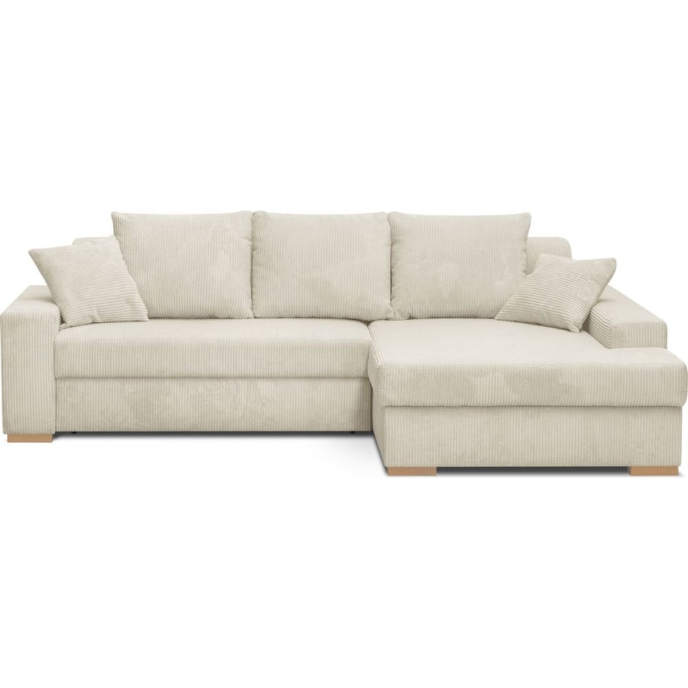 Canapé d'angle à droite convertible 3/4 places en velours côtelé beige