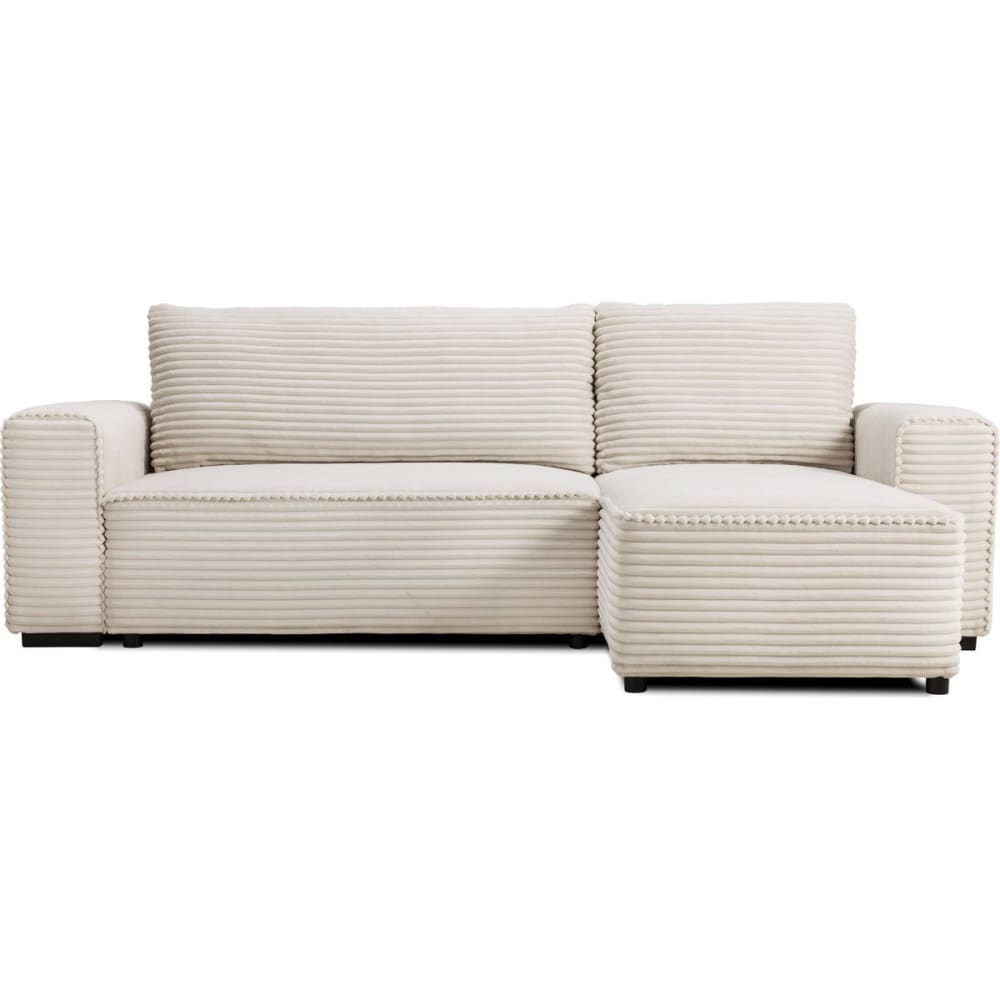 Canapé d'angle convertible 3/4 places en velours gros côtelé beige