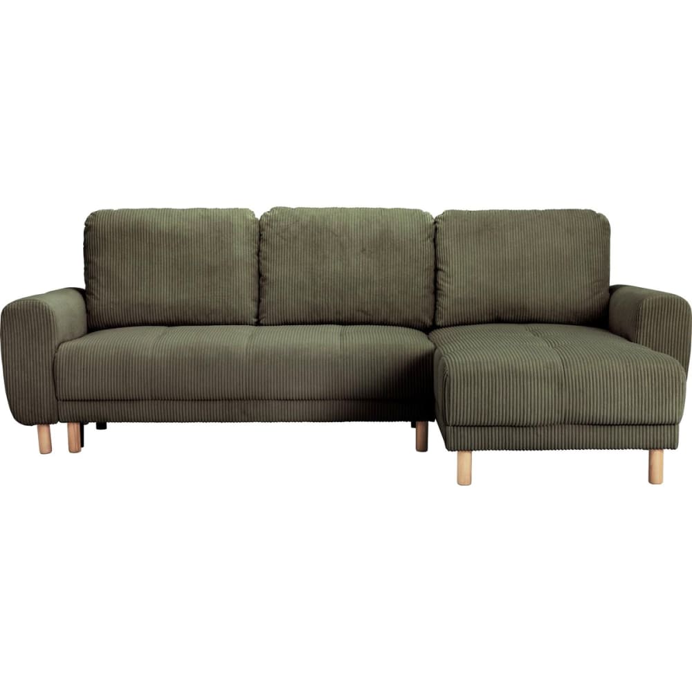 Canapé d'angle convertible 3/4 places en velours côtelé vert kaki