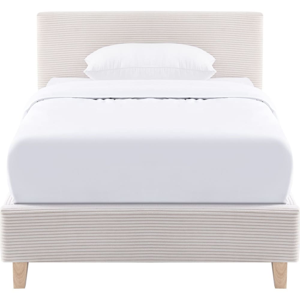 Lit 90x190 cm avec tête de lit en tissu beige