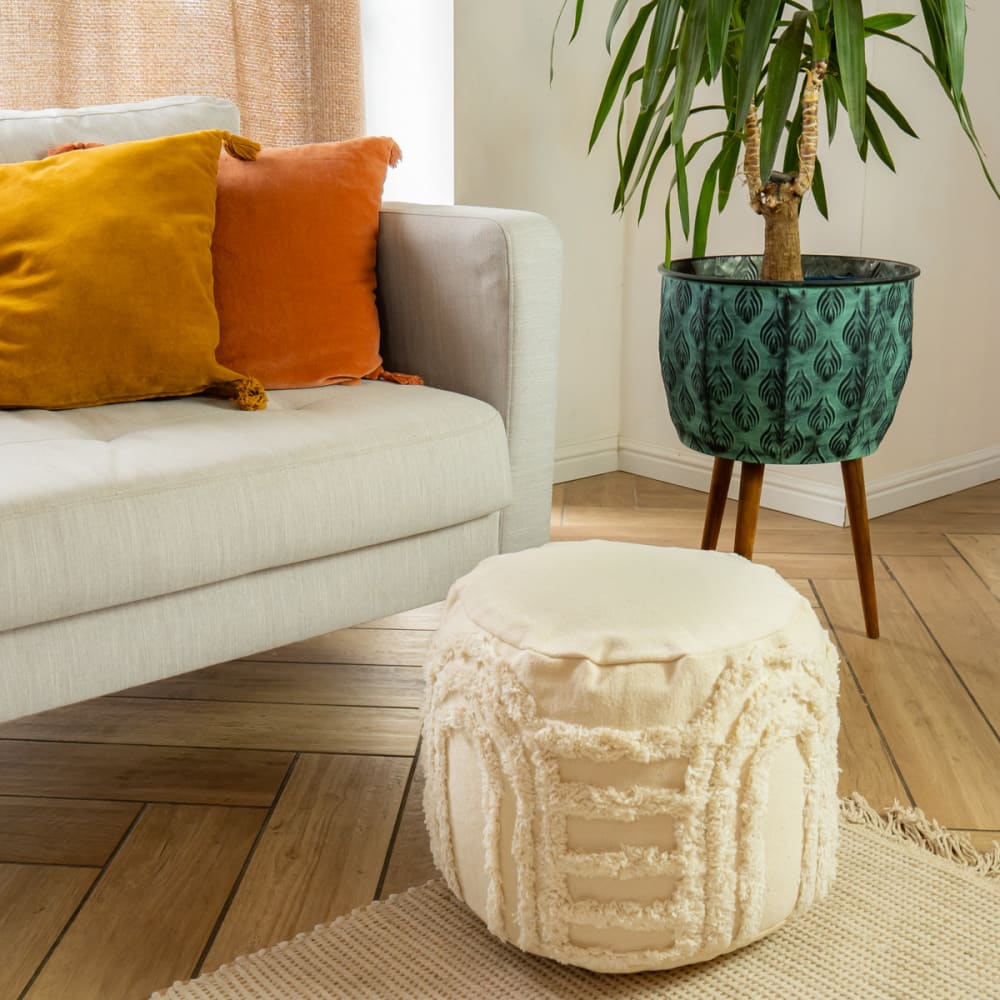 Pouf rond texturé bohème 100% coton