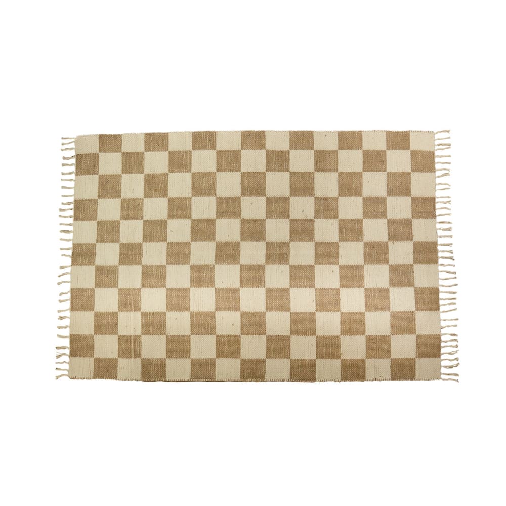 Tapis déco damier à franges coton et jute 140x200cm