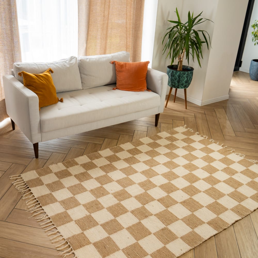 Tapis déco damier à franges coton et jute 140x200cm — vue 3