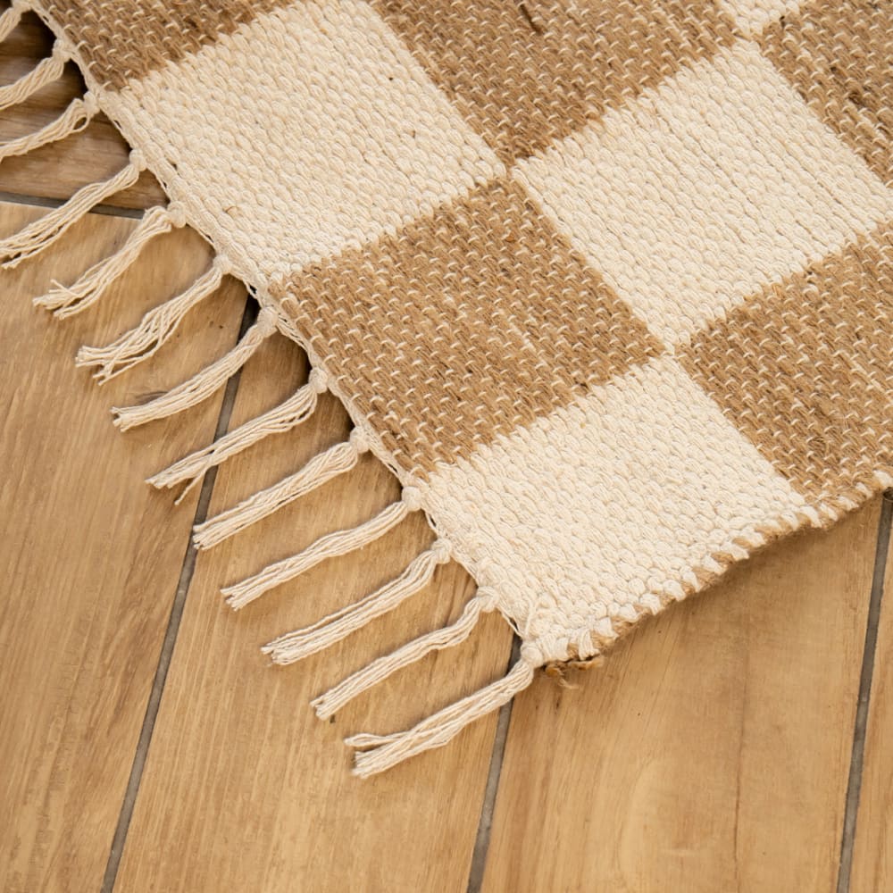 Tapis déco damier à franges coton et jute 140x200cm — vue 4