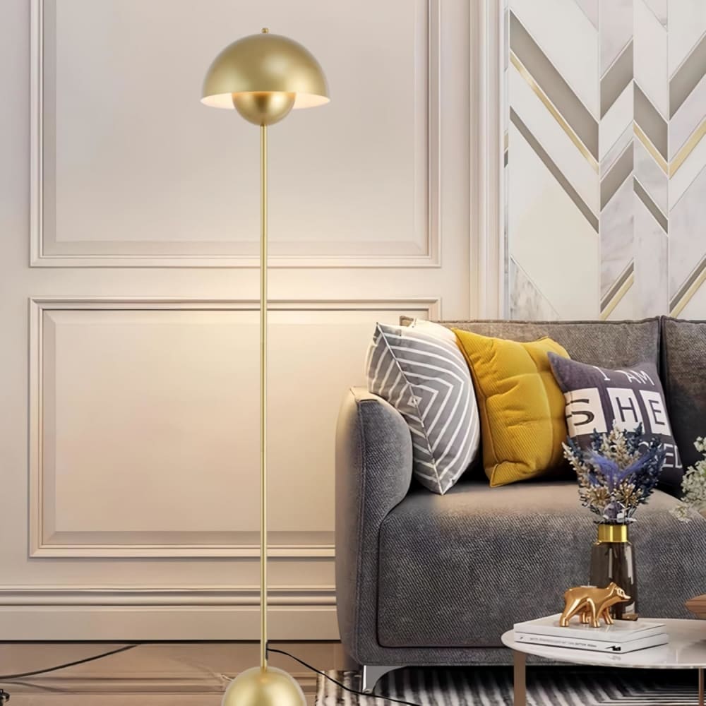 Lampadaire forme champignon métal doré, H160 cm — vue 3