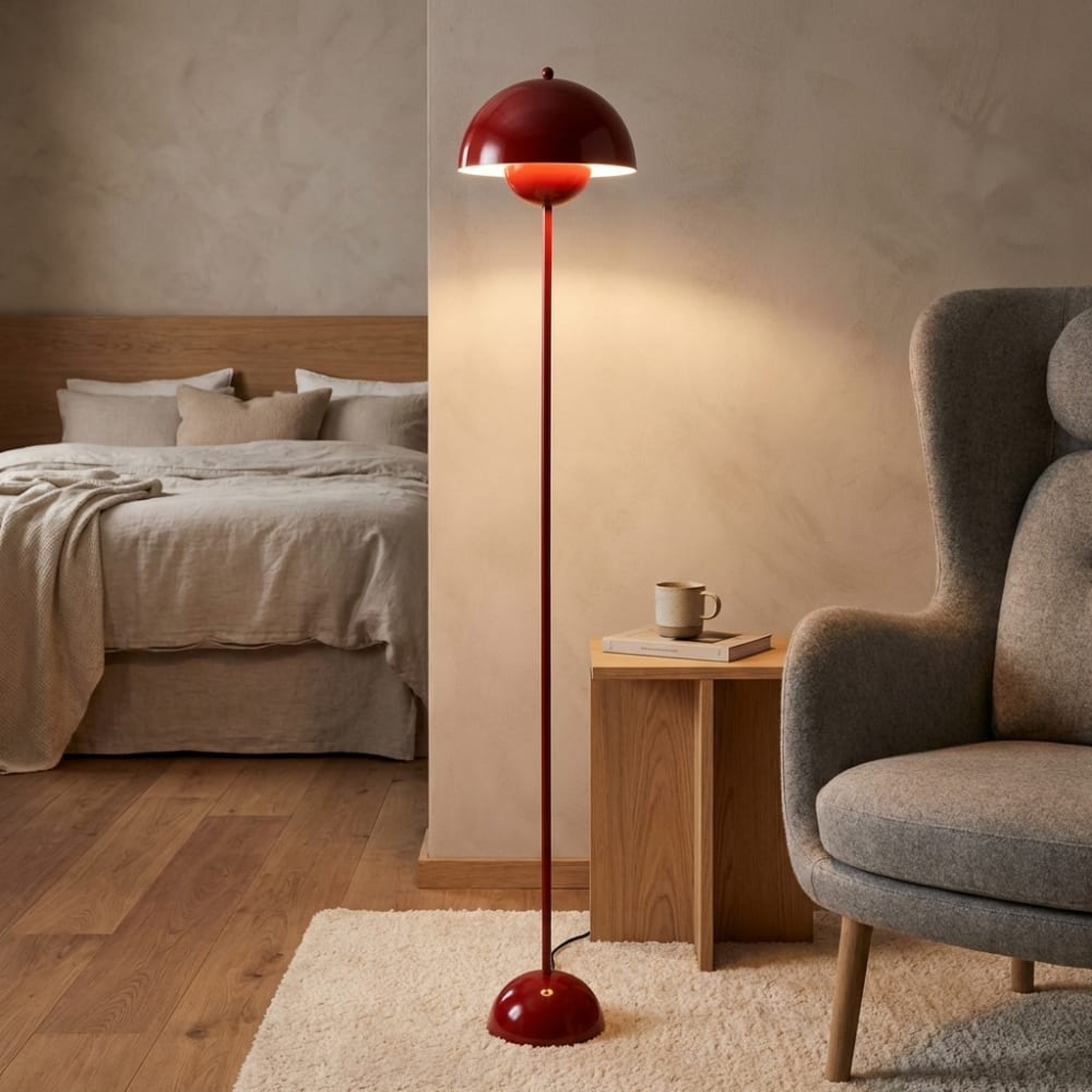 Lampadaire style champignon métal rouge bordeaux 160 cm — vue 3