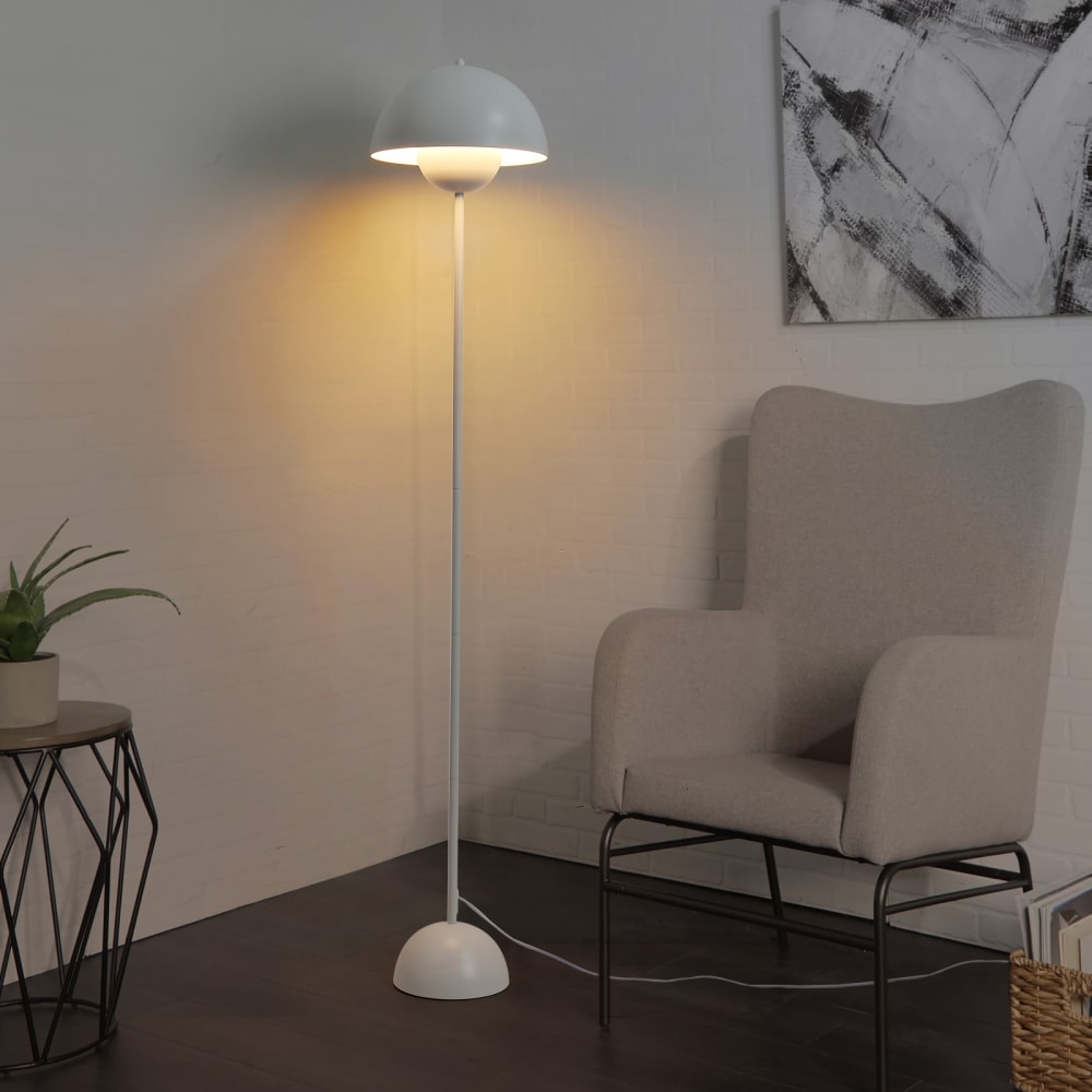 Lampadaire forme champignon métal blanc, H160 cm — vue 3