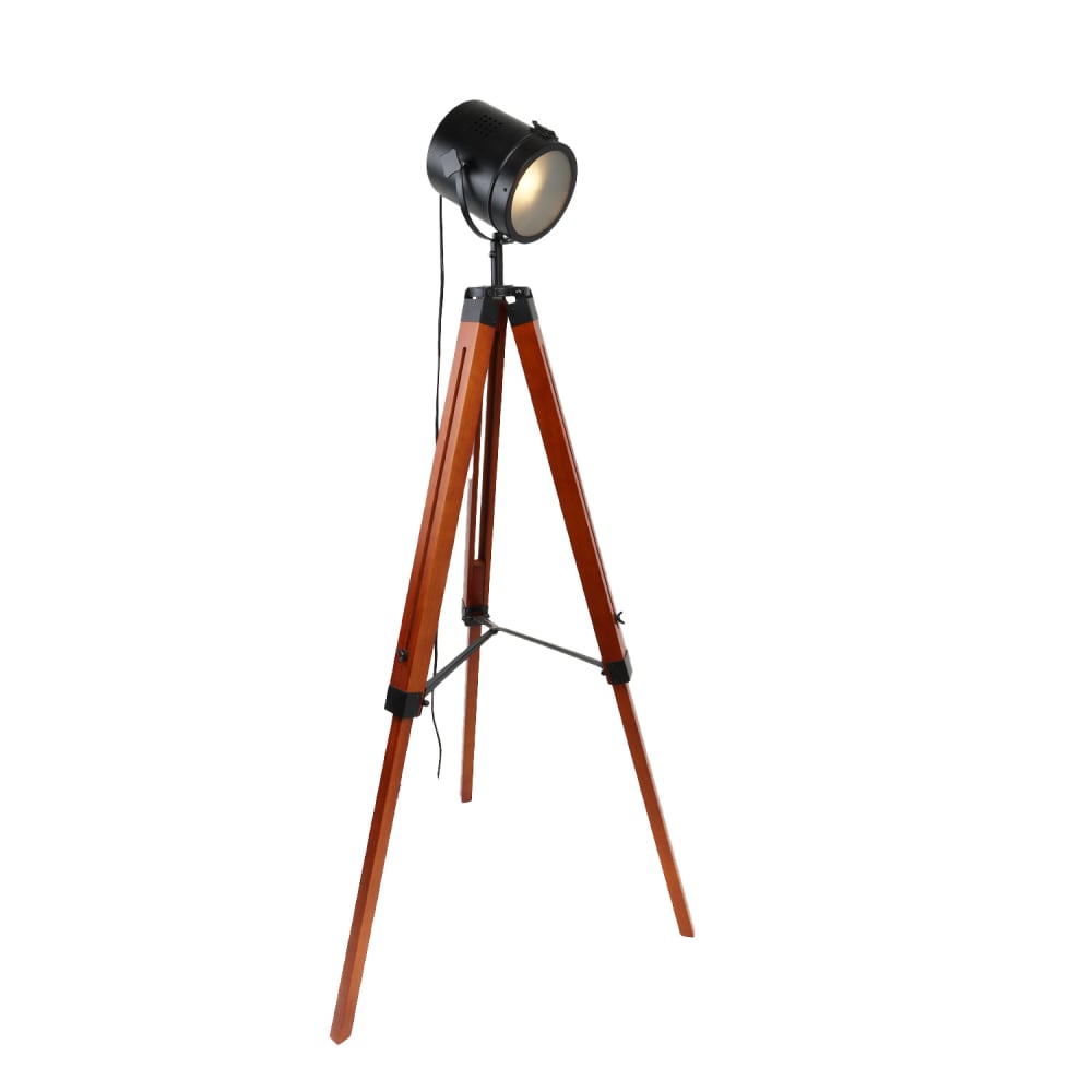 Lampadaire trépied en bois naturel, E27, réglable, noir Max.140cm