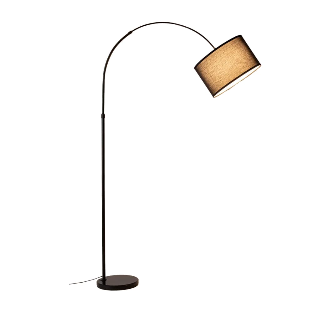 Lampadaire arc réglable Ø40 cm en métal et marbre, E27, noir