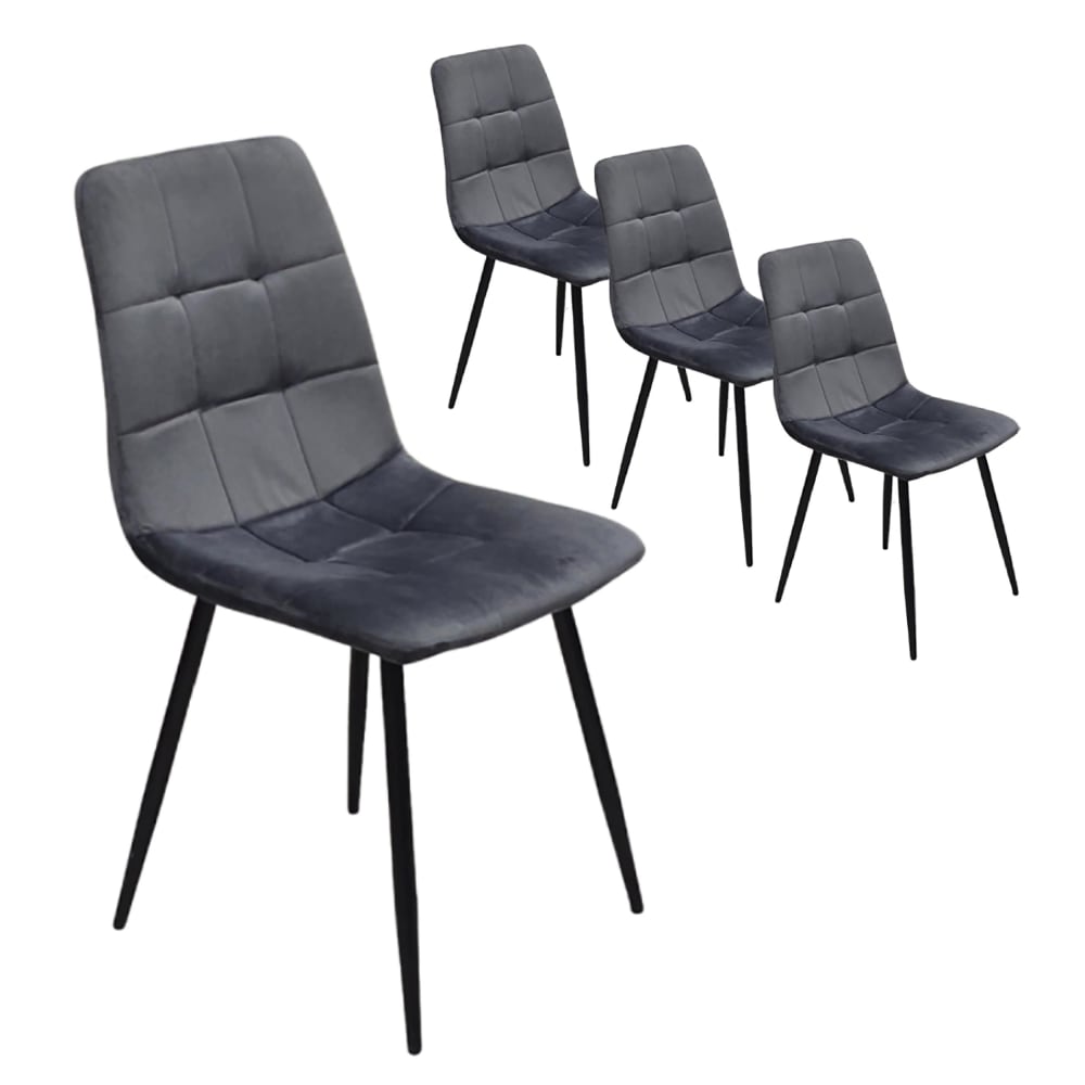 Lot de 4 chaises tapissées en velours gris Structure en métal