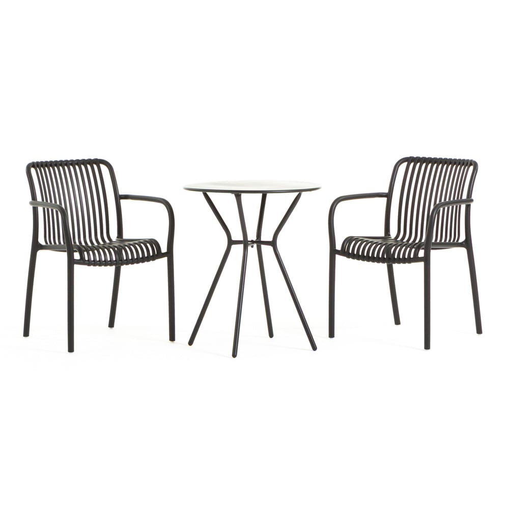 Ensemble de balcon avec table ronde et deux chaises noir