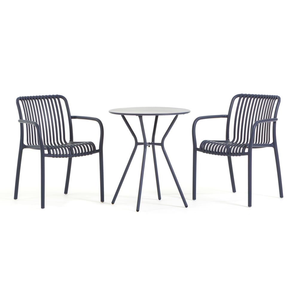 Ensemble de balcon avec table ronde et deux chaises bleu