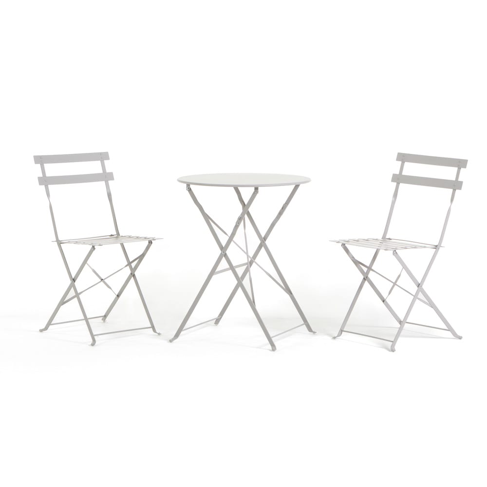 Ensemble de balcon pliable en métal avec table ronde gris
