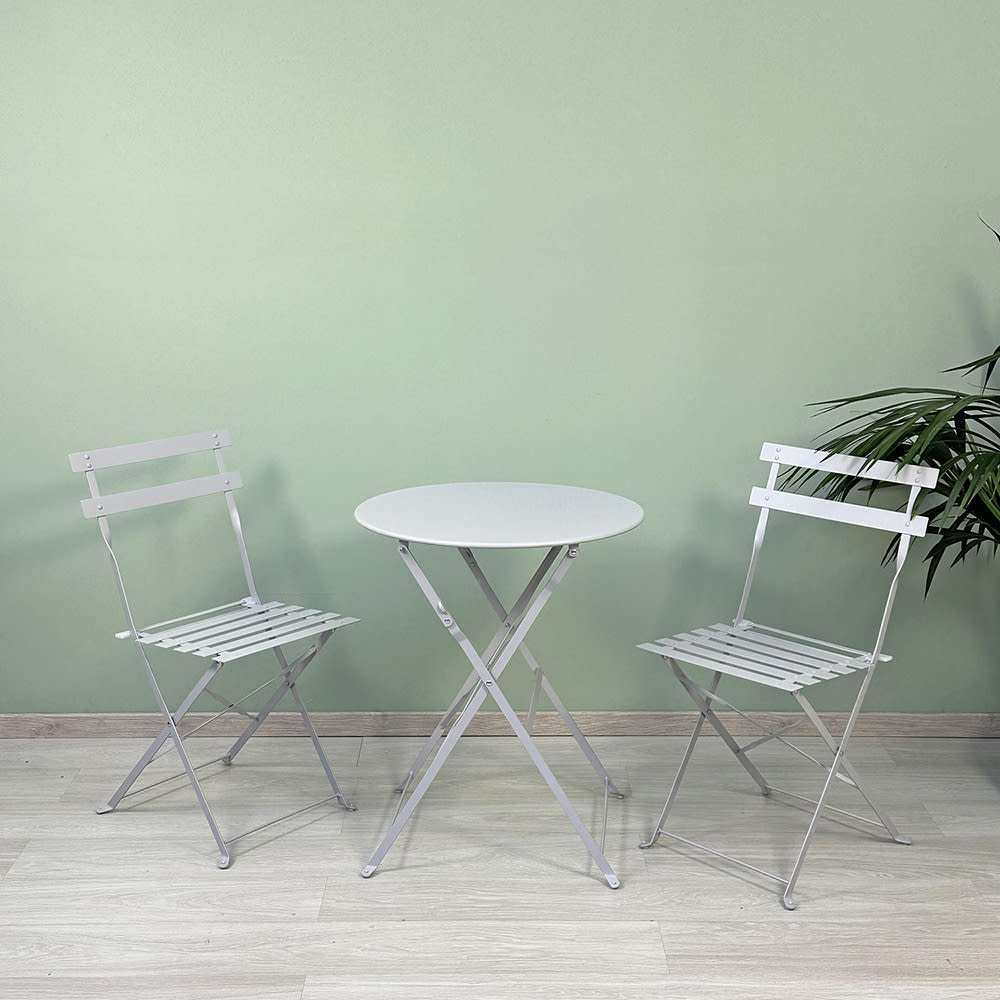 Klappbares Balkon-Set aus Metall mit rundem Tisch grau - Maisons