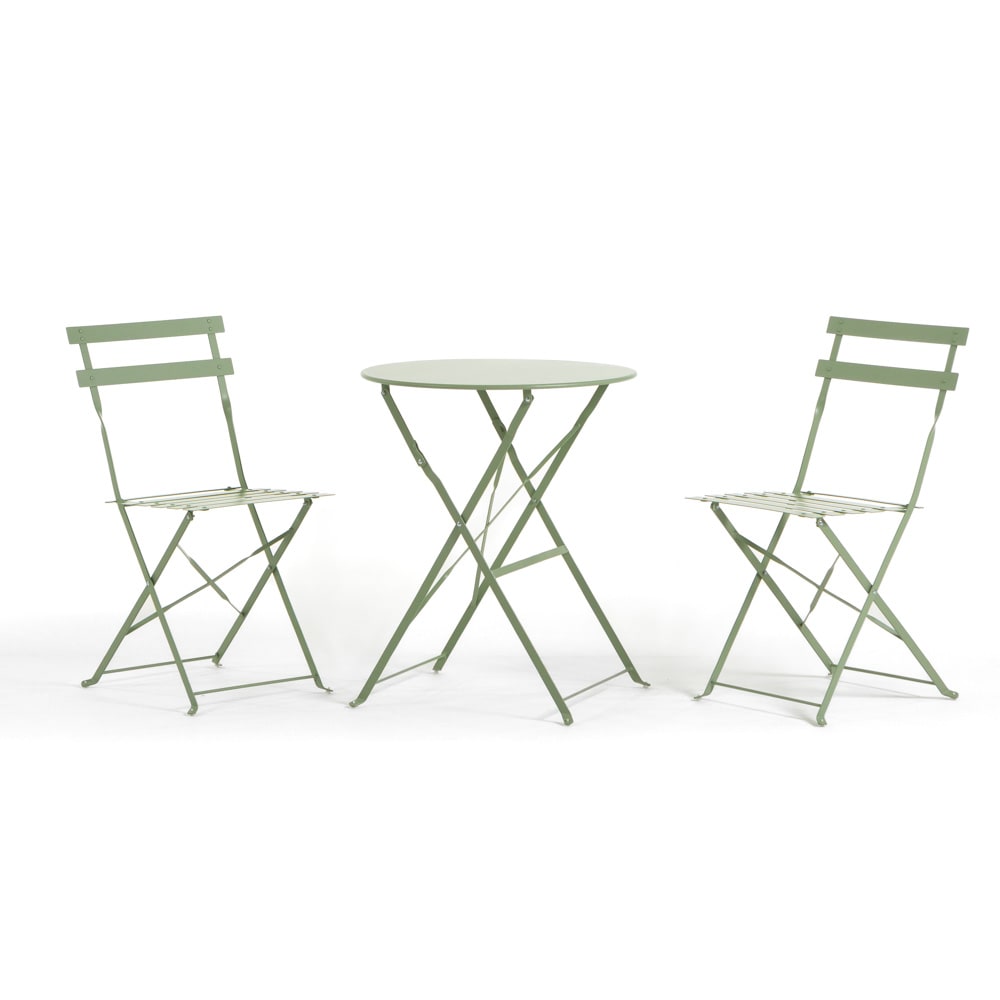 Ensemble de balcon pliable en métal avec table ronde vert